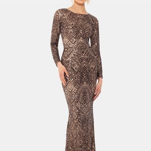 Betsy And Adam long sleeve sequin gown